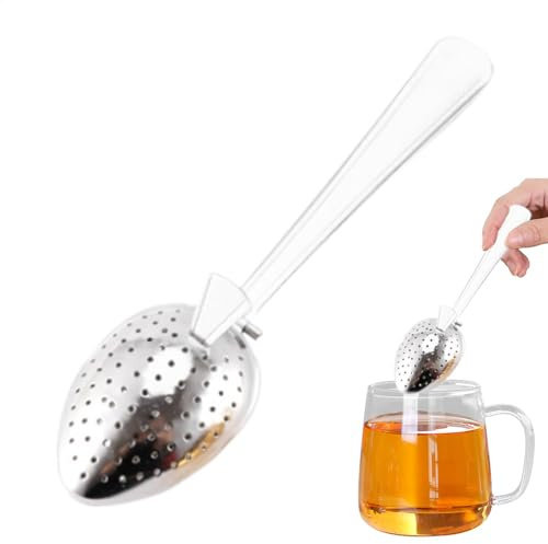 Cuchara infusora de té, cuchara de metal para té suelto con mango largo, agujeros finos, difusor de intervalo de té para viajes en casa