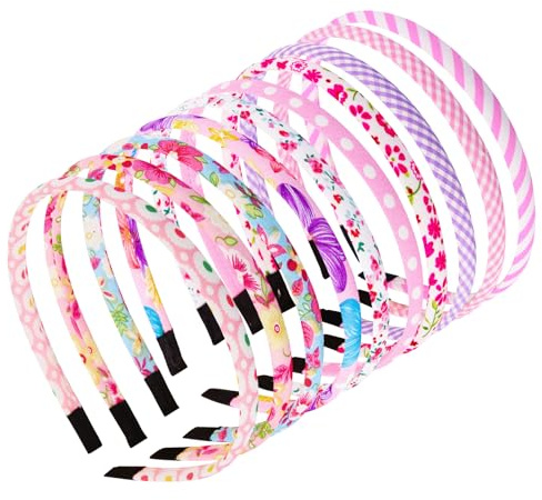 10 Pcs Headbands for Girls, Pink Floral Fabric Girls Headbands