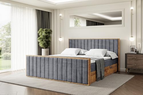 ALTDECOR Boxspringbett mit Matratze und Lattenrost, Topper, Fußteil,Polsterbett mit Bettkasten, Bett mit Stauraum H4-Matratze, Doppelbett, Boxbett - LOLLI4-Z - 180x200 - Dunkelgrau Casablanca