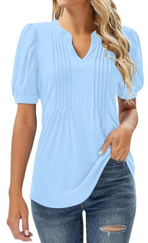 T-shirt da donna con scollo a V, nero, tunica estiva, elegante, t-shirt a maniche corte, tinta unita, blusa casual, per ragazze adolescenti, maglietta sportiva, leggera, camicia a maniche corte
