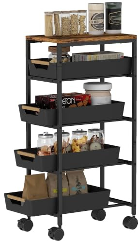 HOMCOM Carro de Cocina de Almacenamiento de 5 Niveles 39,5x24x82 cm Negro