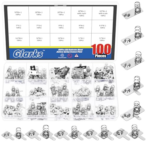 Glarks 100pcs 10 Tailles AAA Nicklé Kit de Ressorts de Batterie, Contact de Ressort de Conversion négative à Positive de Batteries, Plaque de Contact de Ressorts de Batteries