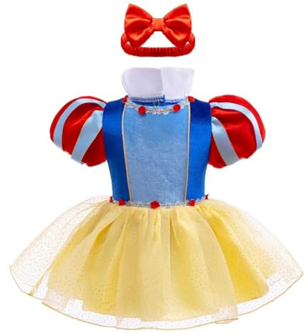 Lito Angels Costume Bimba Neonato Biancaneve Taglia 6-9 Mesi Vestito Principessa Body Tutina con Cerchietto per Carnevale Halloween Natale Compleanno