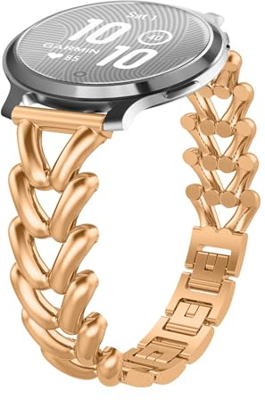 KeHowy 14mm Metall Armband Kompatibel mit Garmin Lily 2 Active/Lily 2, Elegant Metallarmband, Damen Edelstahl Band Gliederarmband Ersatzarmband für Garmin Lily2 Sport/Lily2 Classic - Roségold