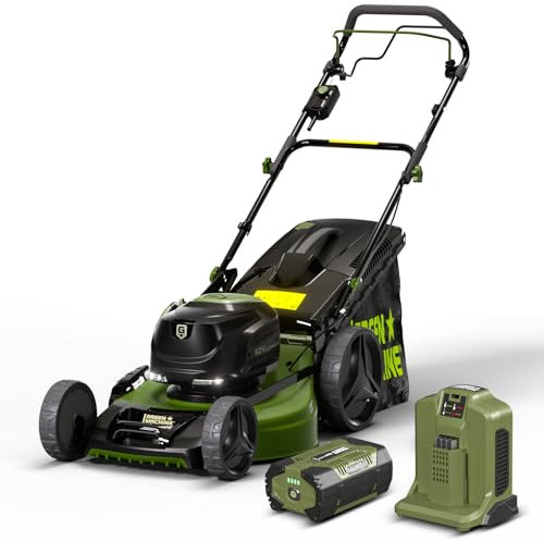 GREEN MACHINE Tosaerba senza fili da 62 V, piattaforma in acciaio da 51 cm, capacità 60 l, senza spazzole, pieghevole con LED, semovente, batteria 4,0 Ah e caricatore inclusi
