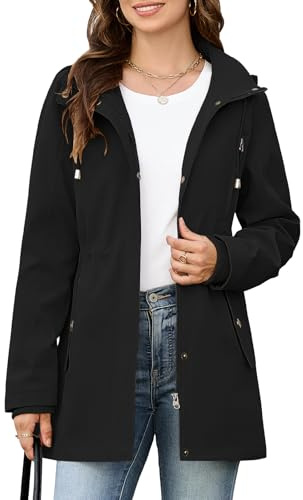 CMTOP Veste Femme mi Saison Léger Décontracté Blouson Fermeture éClair Veste Chic et Élégante, Hydrofuge Jacket à Manches Longues Parka avec Multi Poches Pour Printemps Automne Été(Noir,M)