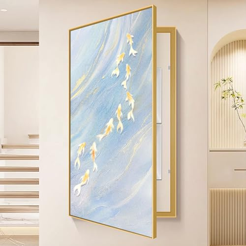 Peinture Décorative pour Boîte À Compteurs, Installation Simple Cache Tableau Electrique Art Mural Boîte À Compteurs Chambre À Coucher, DéCoration Salon(Gold A,70 * 140cm/27.5 * 55.1)