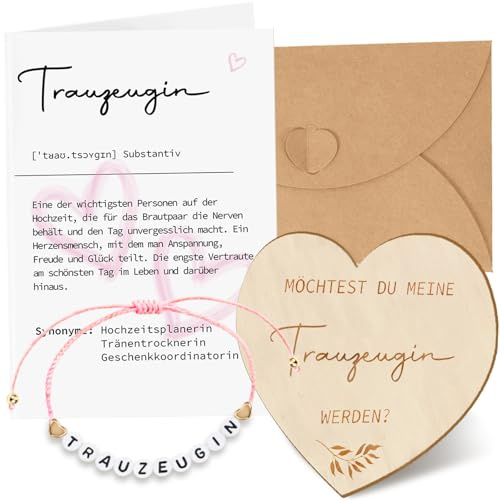 Cadimus Trauzeugin Fragen Geschenk, Fragen Karte Holz, Möchtest du Meine Trauzeugin Werden, Definition Karte und Umschläge, Armband mit Alphabet, Geschenke für Brautjungfer