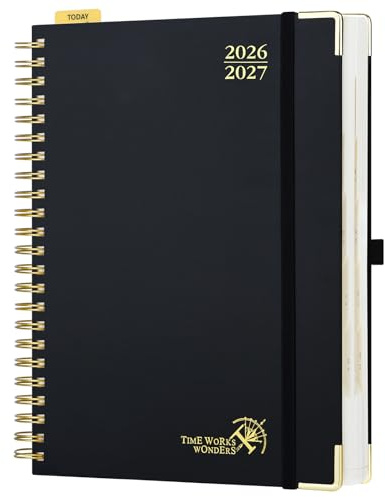POPRUN Tagesplaner 2026 2027 Spiralbuch mit Hardcover ca.A4(21 x 29,7cm) | Tageskalender 1 Tag 1 Seite,(Montag - Sonntag),Terminplaner,(Aug.2026-Jul.2027),mit Plastiklineal(Schwarz)