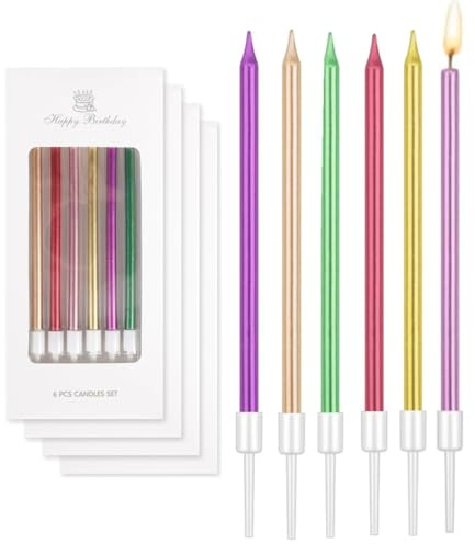 Lot de 24 Bougies d'Anniversaire Longues et Fines en coloré - Bougies à Gâteau Élégantes avec Supports - Pour Fêtes d'Anniversaire, Mariage, Remise de Diplôme - Décoration Festive pour Célébrations
