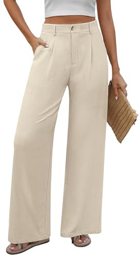 PASUDA Pantaloni Donna Leggeri Eleganti Estivi Comodi Larghi (Beige, S)