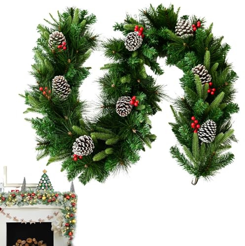Weihnachtsgirlande für Kamin | 1,98 m Beerenkranz Ornament, Weihnachtsgirlande aus künstlichem Kiefernholz | für Kamine, Mantel, Hochzeit, Haustür, Party, Winter