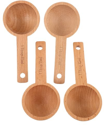 Housoutil Cuillère Doseuse en Bois de Hêtre 15 Ml Lot de 4 Cuillères pour Café, Thé et Épices Ustensiles Cuisine pour Usage Domestique et Professionnel