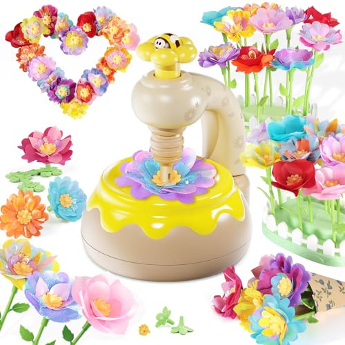 Euclidean Cube Blumen Basteln Kinder Bastelset Geschenk Mädchen 4 5 6 Jahre | Gelb Blumenstrauß Bastelset, 230 Teile zum Basteln von 30 Blumen & Kranz, DIY Kunst- & Handwerksset für Mädchen 3-8 Jahren