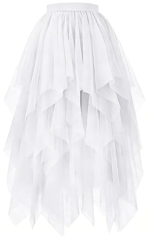CIYIN Gonna in Tulle Donna Lunga, Tulle Tutu Irregolare Multistrato (IT, Testo, M, Regular, Regular, Blanc)