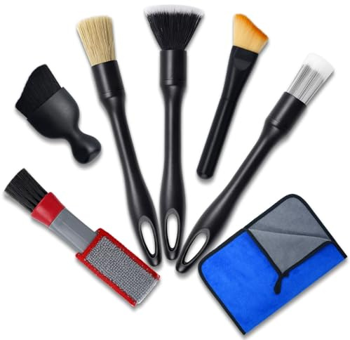 VBGURR Car Detailing Brushes Set, 7Pcs Car Interior Cleaning Brush Kit | Includes Microfiber Towel, Dust Removal Brush with Non-Scratch Ultra-Soft Bristles for Cleaning Vehicle Air Vents & Exterior