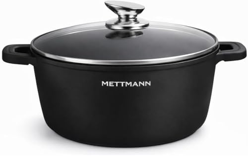 Marmite Faitout Mettmann Professionnel 40 cm Fonte d'Aluminium | Revêtement Céramique Type Pierre, Couvercle en Verre, Tous Feux dont Induction, Sans PFOA