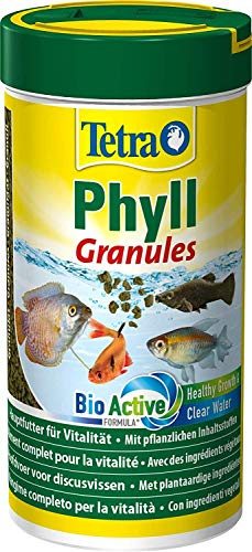 TetraPhyll Granules - Mangime per tutti i pesci ornamentali erbivori, cibo granulato con fibre essenziali, lattina da 250 ml