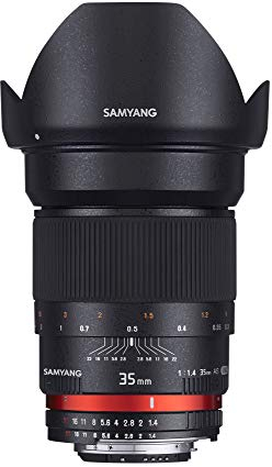 Samyang F1111003101 - Objetivo fotográfico DSLR para Nikon F Ae (Distancia Focal Fija 35mm, Apertura f/1.4-22 AS UMC, diámetro Filtro: 77mm), Negro