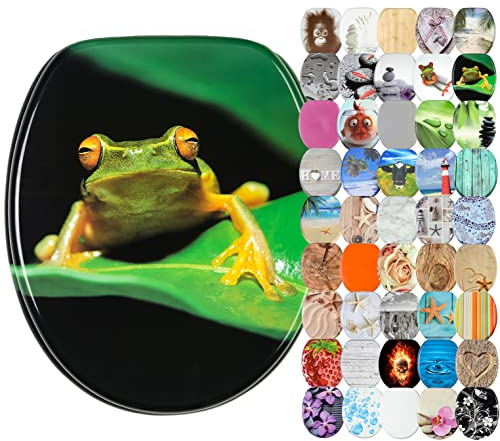 Sanilo WC Sitz ohne Absenkautomatik, viele neue Toilettendeckel zur Auswahl, hochwertige Oberfläche, stabile Scharniere, leichte Montage (Frosch Grün)