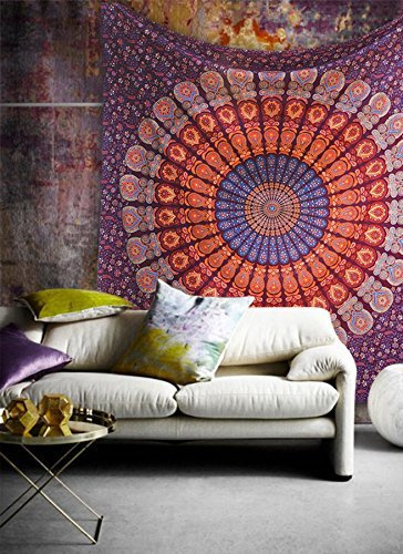 Popular Handicrafts Wandteppich, Wandbehang, Hippie-Mandala, Bohemian, Hippie, aufwendige indische Wandteppiche, Tagesdecke, 215 x 230 cm, Kastanienbraun