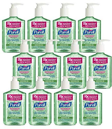 PURELL Advanced Hand Sanitizer Soothing Gel with Aloe and Vitamin E- 8 fl oz Pump Bottle (Pack of 12) - 3016-12-CMR