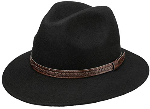 Lipodo Kentucky Wollhut Herren Hut 100% Wollfilz Filzhut Made in Italy Traveller Outdoorhut Ledergarnitur Kunstleder schwarz L (58-59 cm)