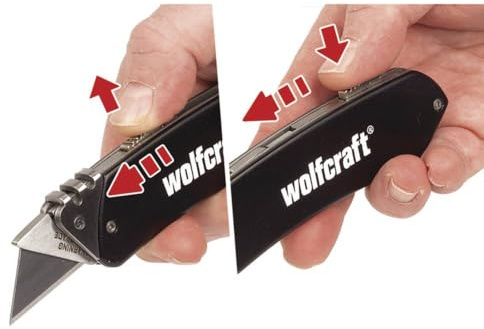 wolfcraft Freizeitmesser mit einziehbarer Trapezklinge I 4124000 I Leichtes Trapezklingenmesser für unterwegs
