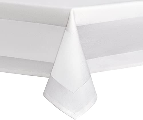 Damast Tischdecke aus 100% Baumwolle Gastro Edition Weiß Rechteckig 130 x 280 cm feinste Vollzwirn Qualität aus hochwertigem Ringgarn