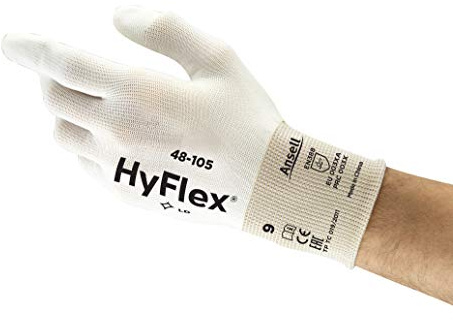 Ansell HyFlex 48-105 Thin Work Gloves in Nylon, Professional Safety Gloves, Multi-Purpose, Mechanical Protection, Assembly, DIY and Painting, Industrial PPE, White, Size S (12 Pairs)
