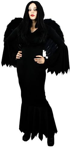 Disfraz de ángel oscuro con alas y vestido para mujer, disfraz de ángel gótico caído, disfraz con vestido y alas negras, perfecto para disfraz de Halloween de ángel, talla XXL