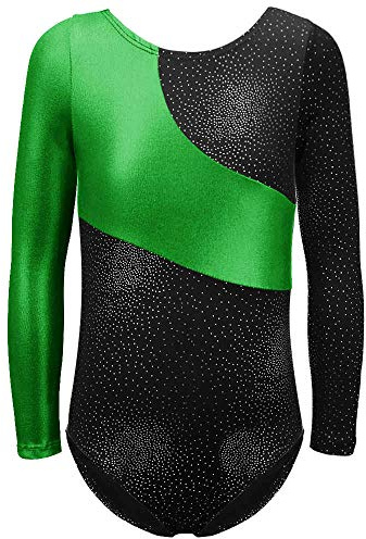 DAXIANG Gymnastikanzug Kinder Mädchen Langarm Ballett Ballettröckchen Kleid Trikotanzug Tanz Kleid Ballett Ballettröckchen Gymnastik Trikotanzug Akrobatik (130(6-7Y), Green)
