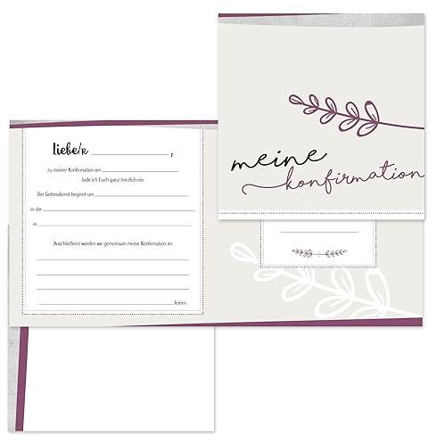 younikat 20 Stück Einladungskarten Konfirmation mit Umschlägen - dv128 | beschreibbare Rückseite, zum Ausfüllen, mit Lückentext, Einladungs-set, matte Oberfläche