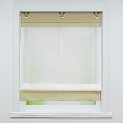 Joyswahl Voile Ösenrollo Transparenter Raffrollo mit Farbiger Blende »Irene« Schals Fenster Gardine mit Hakenaufhängung, ohne Bohren BxH 100x155cm Taupe 1 Stück