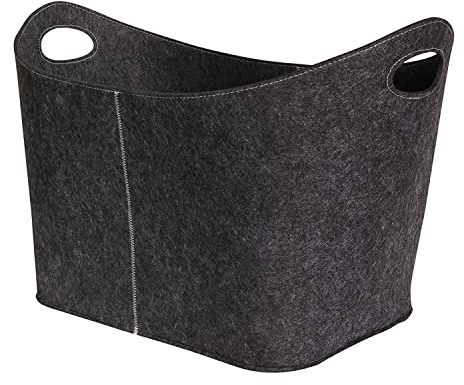 VIIRKUJA Contenitore per legna da interno XXL | Portalegna per Interni in Feltro Extra Spesso | Colore Grigio Scuro | Borsa in feltro con Manici Rinforzati | Resistente e dal design moderno