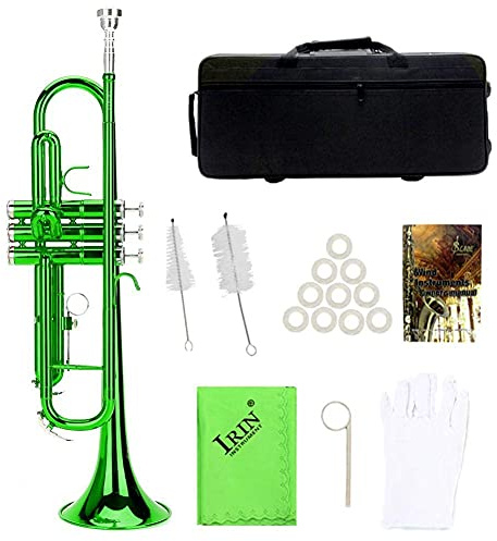 Trompeta de latón, Trompeta Plana Latón para Trompeta Instrumento de Viento Musical en 3 Colores Diferentes(Verde) Instrumento de Viento