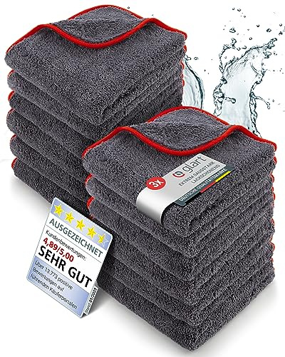 Glart polishing cloth car drying cloth set of 12 - premium microfiber cloths car extra absorbent & ultra soft - 40x40cm