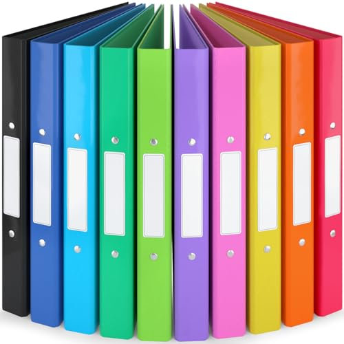 ACROPAQ - 10 x Ordner A4 - Schmal, 10 bunte Farben, 2 Ringe - Ringordner A4 schmal, Ringmappe A4, Ringordner, Ringhefter, Aktenordner, Ringbuch - Bunt