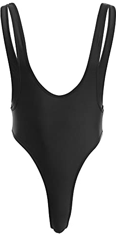 ABAFIP Men's Deep U Neck High Cut Dance Leotard Bodysuit Backless Solid Color/Snakeskin One Piece Wrestling Singlet Thong Jockstraps Activewear Black Medium