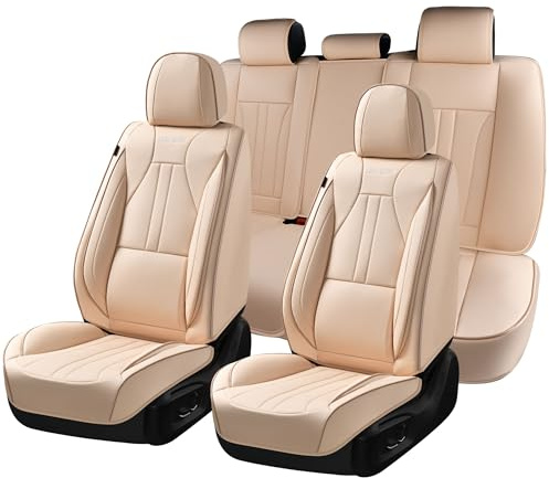 Chifeng PU Leather Car Seat Covers Full Set, 5-Seat Universal Fit for Dacia Duster Jogger Logan Logan Stepway Sandero Sandero Stepway, Waterproof & Scratch-Resistant,Uber,Taxi, Pet (Beige)