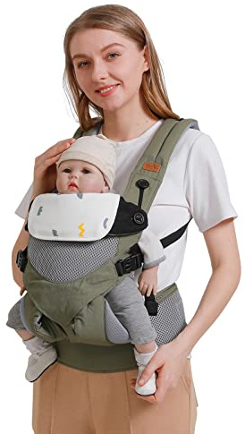 SONARIN 3 en 1 Mochila Portabebés Transpirable,Portabebés Ligero Multifunción Portador de Bebé Ergonómica para Recién Nacidos y Niños Pequeños 3-48 Meses,Todas las Posiciones(Verde)