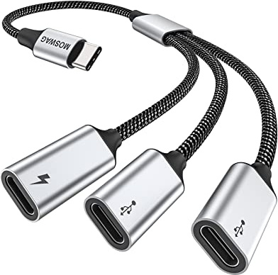 MOSWAG USB C Splitter, 3 Port USB C weibliches Adapterkabel (Nicht für Displays verwendet), Typ C Splitter Datenübertragung und Ladekabel, USBC Lade OTG für Smartphone, Mac, PS5, Laptop, Kopfhörer