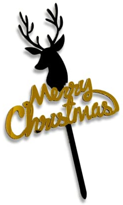 Acrylic Cake Topper Merry Christmas Rain Deer Gold Black Backing Decoration Idea
