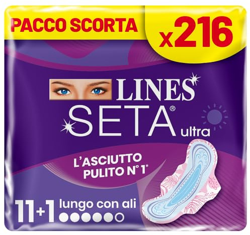 LINES Extra lange Seide, 12 Packungen mit je 18 Binden (216 Damenbinden