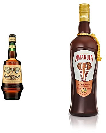 Amaro Montenegro – Légendaire liqueur italienne depuis 1885. Goût équilibré à base de 40 herbes aromatiques. Bouteille de 70 cl, 23% alc/vol. & Amarula Original - Liqueur et crème de Marula - 17%