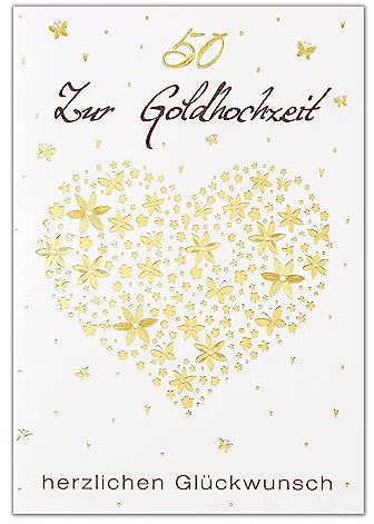 Perleberg Karte zur Goldhochzeit mit Herz-Motiv - Lifestyle-Collection - Goldhochzeit-Karte für Glückwünsche - Geschenk zur goldenen Hochzeit mit Umschlag - 11,6 x 16,6 cm