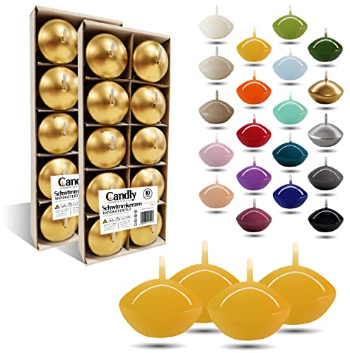 CANDLY HANDMADE© 10x Schwimmkerzen Premium Ø 45mm | Geburstag & Namenstag, Hochzeit, Hochzeitsempfang, Valentinstag, Ostern, Weihnachten, Elegante Haus Dekoration, Candles, Kerzen für Damen (Gelb)