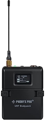 Phenyx Pro Wireless Bodypack Transmitter, UHF Bodypack Microphone for PTU-1U/PTU-2U True Diversity Wireless Microphone Systems, w/Tunable Channels, Mute Function (PWB-12)