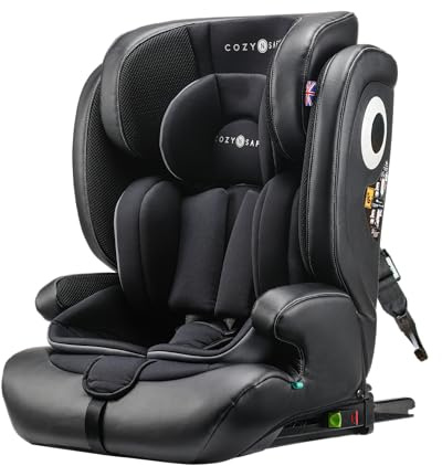Cozy N Safe Hudson i-Size Car Seat 76-150cm, ISOFix & Top Tether (Jet) | Top Tether, 5 Point Harness, Forward Facing High Back Booster, Side Impact Protection, Adjustable Headrest, 15 Mnths - 12 Yrs