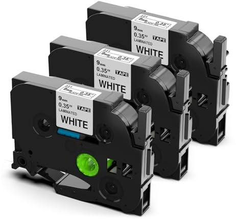 Upwinning Tze 9mm 0.35 Kompatibel mit Brother P-touch Bänder 9mm Weiß, 3PK | Tape Cassette 9mm Black on White Tze-221 Tz-221, Schwarz auf Weiß, Kompatibel für Brother P Touch PT-H107B H105 900 D200 D400